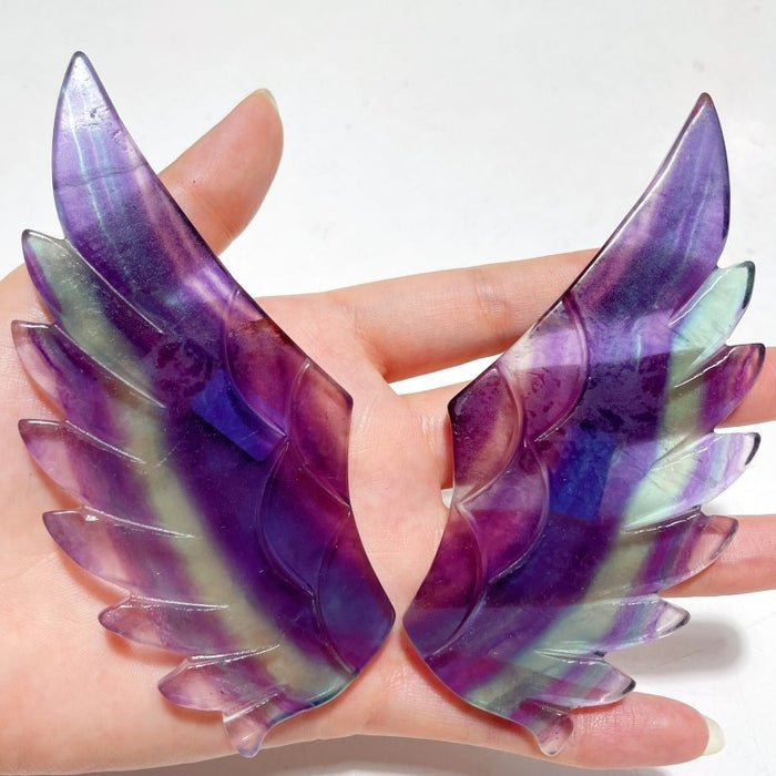 4 Pairs Rainbow Fluorite Pegasus Wing Crystal Carving With Stand