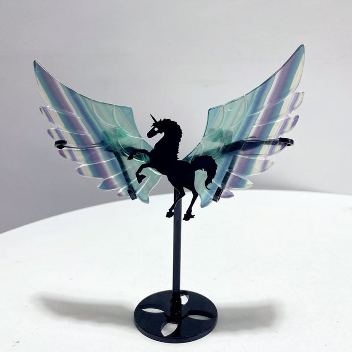 4 Pairs Rainbow Fluorite Pegasus Wing Crystal Carving With Stand