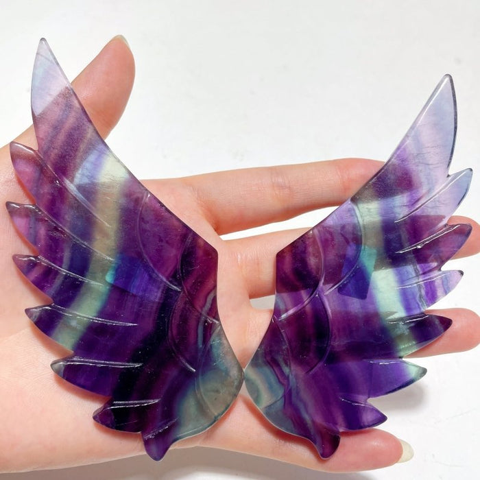 4 Pairs Rainbow Fluorite Pegasus Wing Crystal Carving With Stand