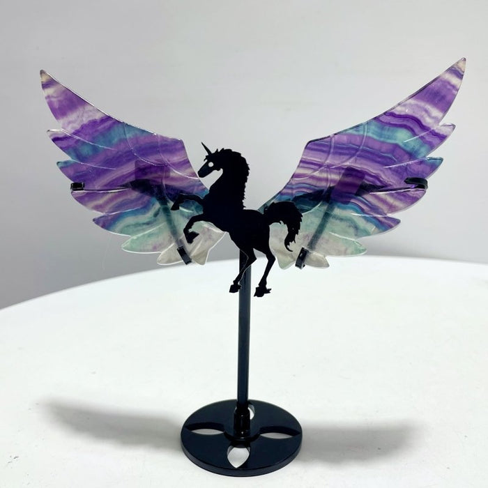 4 Pairs Rainbow Fluorite Pegasus Wing Crystal Carving With Stand