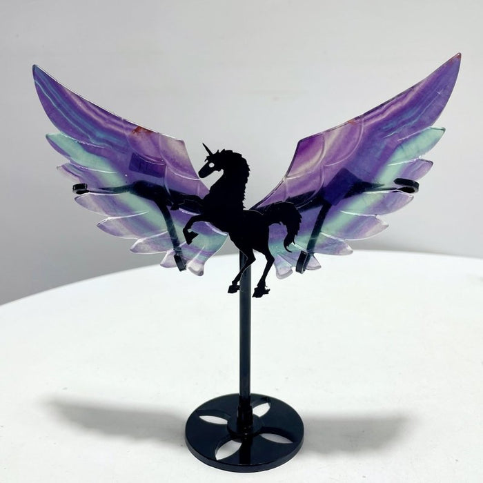 4 Pairs Rainbow Fluorite Pegasus Wing Crystal Carving With Stand