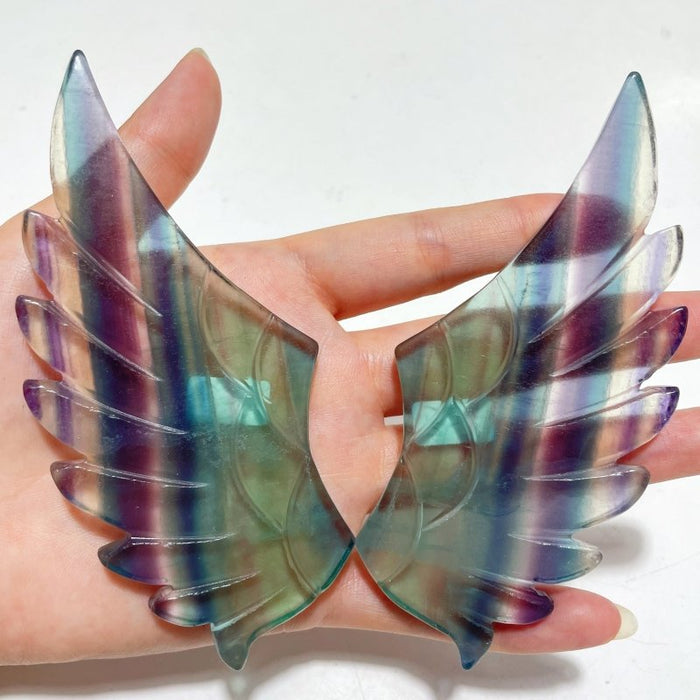 4 Pairs Rainbow Fluorite Pegasus Wing Crystal Carving With Stand