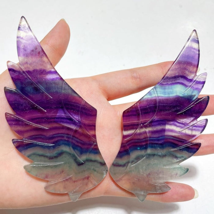 4 Pairs Rainbow Fluorite Pegasus Wing Crystal Carving With Stand