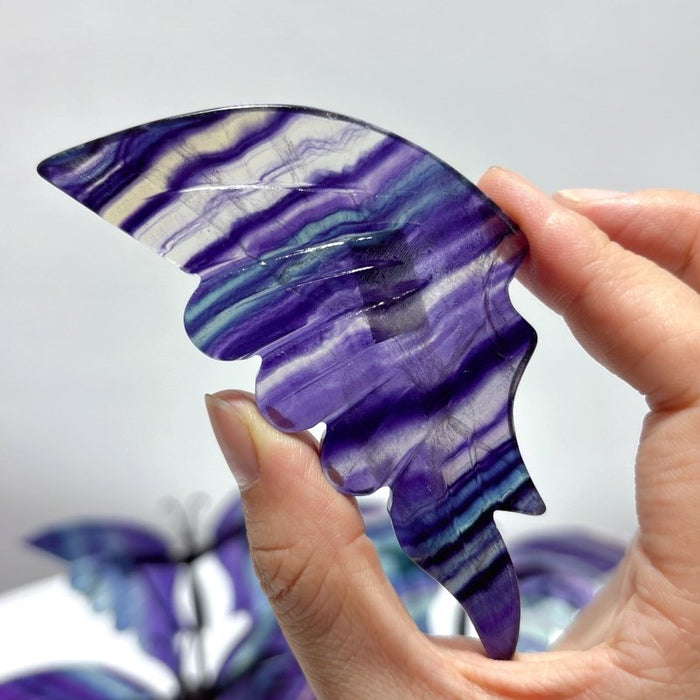 4 Pairs Rainbow Fluorite Symmetry Small Butterfly Wing With Stand