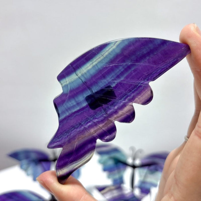 4 Pairs Rainbow Fluorite Symmetry Small Butterfly Wing With Stand