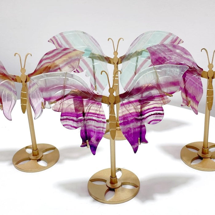 4 Pairs Symmetry Butterfly Wing With Stand Fluorite