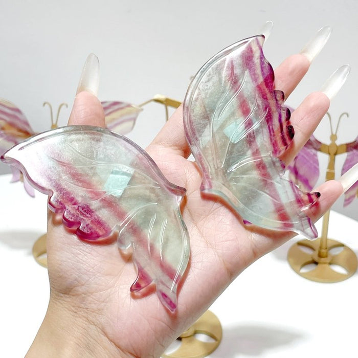 4 Pairs Symmetry Butterfly Wing With Stand Fluorite