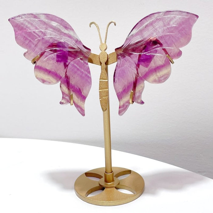 4 Pairs Symmetry Butterfly Wing With Stand Fluorite