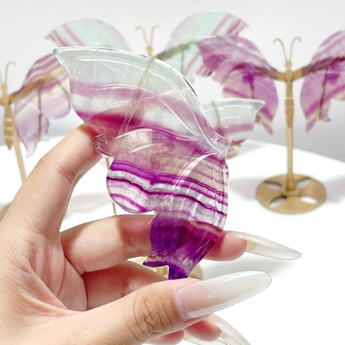4 Pairs Symmetry Butterfly Wing With Stand Fluorite