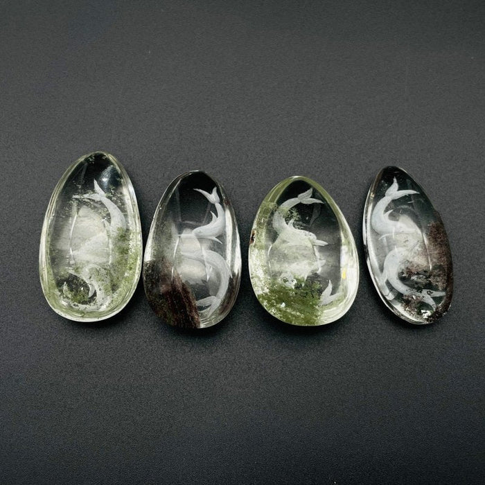 4 Pieces Beautiful Dolphin Garden Quartz Inner Scene Carving