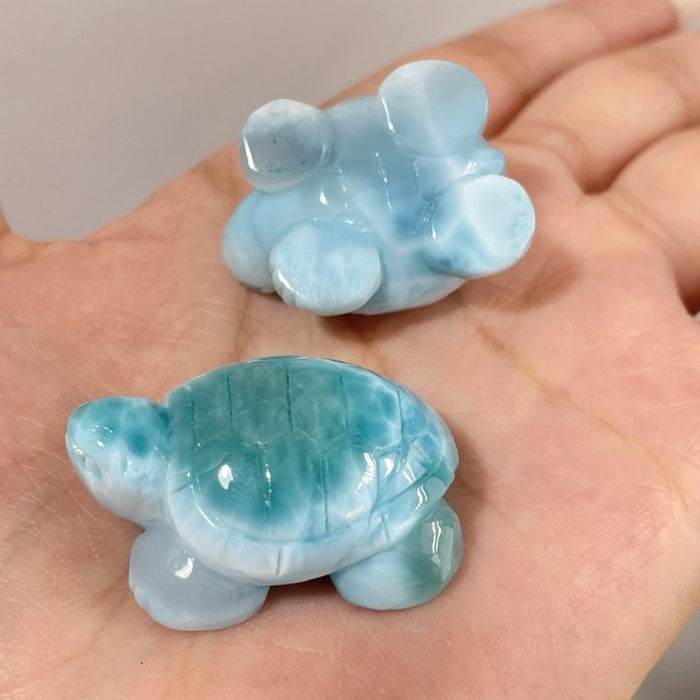 4 Pieces Beautiful Larimar Turtle Carving