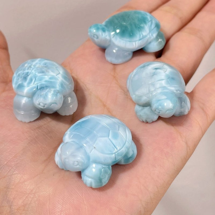 4 Pieces Beautiful Larimar Turtle Carving