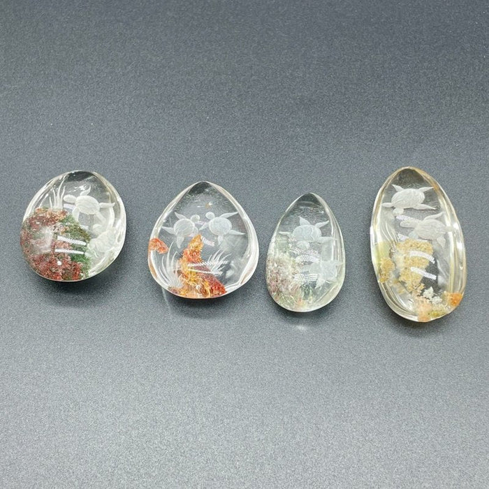 4 Pieces Beautiful Sea Turtle Garden Quartz Inner Scene Carving