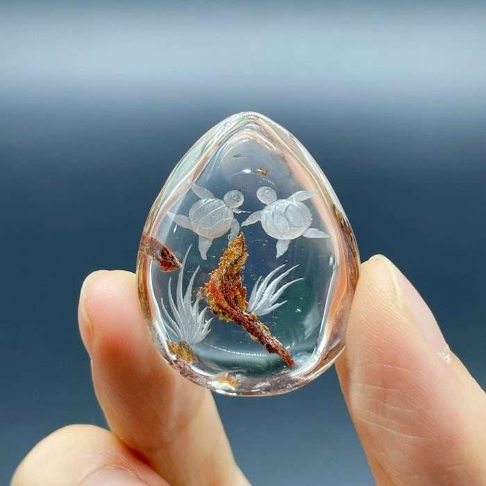 4 Pieces Beautiful Sea Turtle Garden Quartz Inner Scene Carving