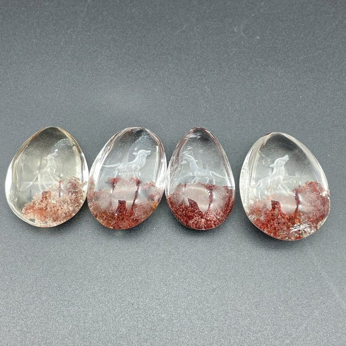 4 Pieces Beautiful Wolf Garden Quartz Inner Scene Carving