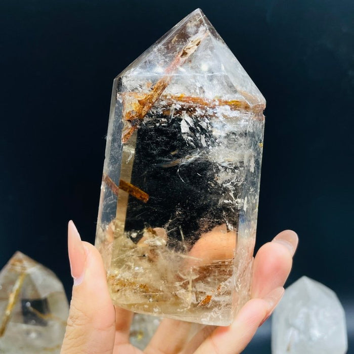 4 Pieces Clear Quartz With Mica Inclusion Polished Tower