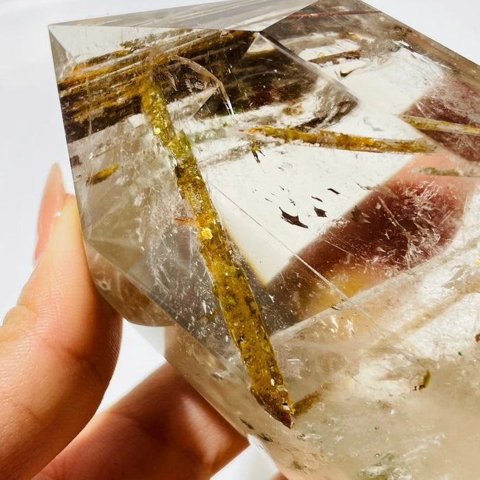4 Pieces Clear Quartz With Mica Inclusion Polished Tower