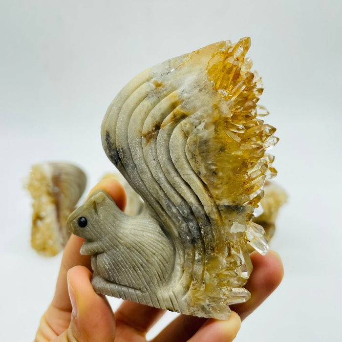 4 Pieces Cute Tangerine Orange Quartz Cluster Squirrel Carving