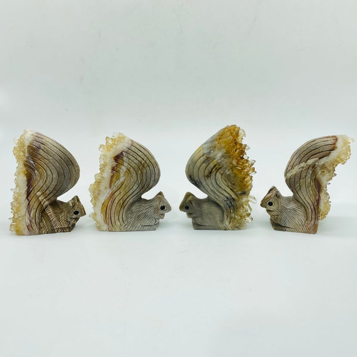 4 Pieces Cute Tangerine Orange Quartz Cluster Squirrel Carving