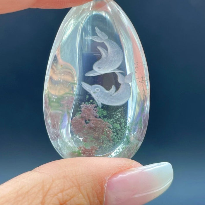 4 Pieces Dolphin Garden Quartz Inner Scene Carving