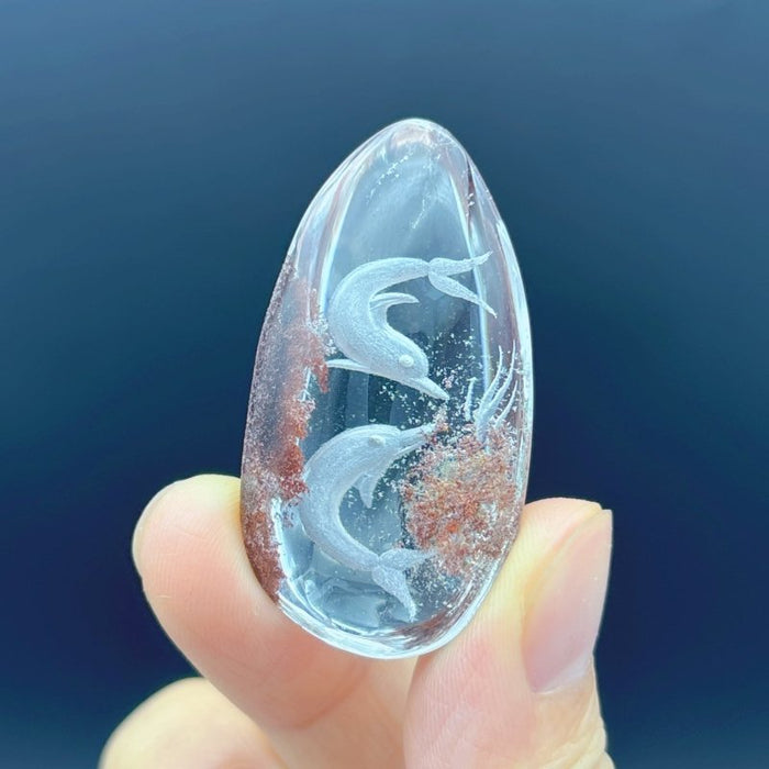 4 Pieces Dolphin Garden Quartz Inner Scene Carving