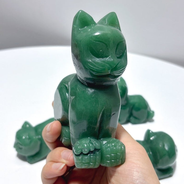 4 Pieces Green Aventurine Cat Carving