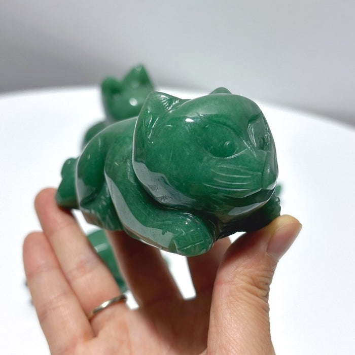 4 Pieces Green Aventurine Cat Carving