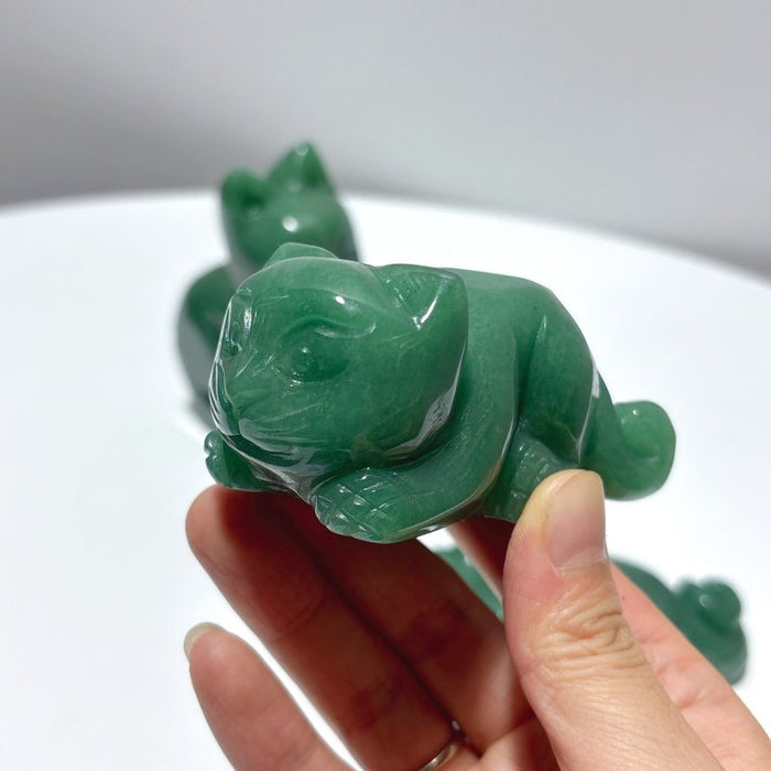 4 Pieces Green Aventurine Cat Carving