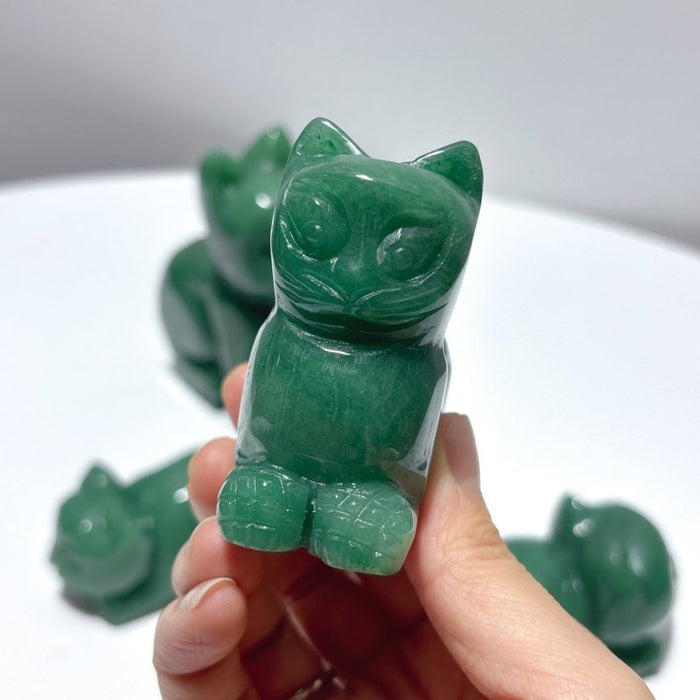 4 Pieces Green Aventurine Cat Carving