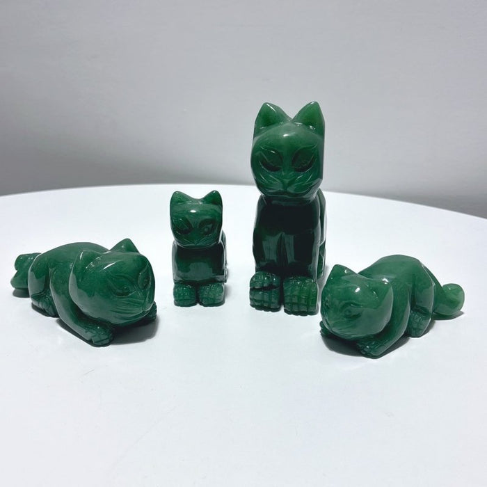 4 Pieces Green Aventurine Cat Carving