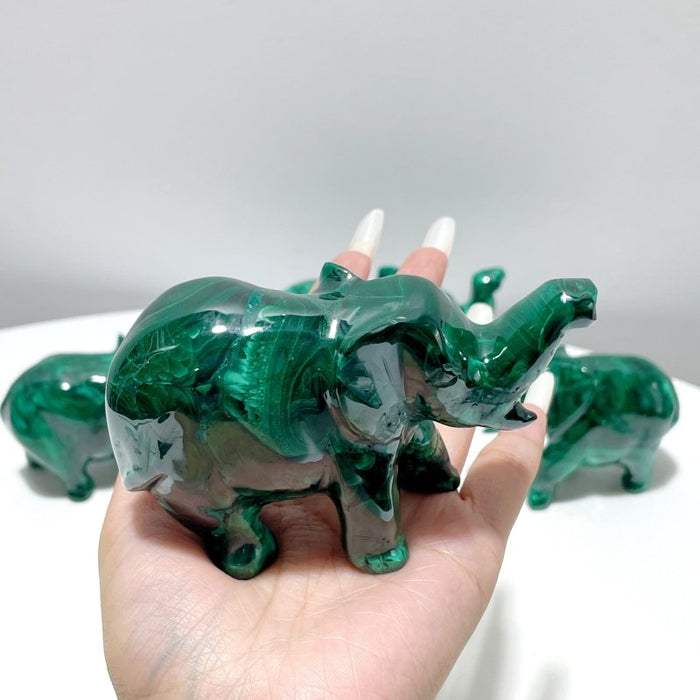 4 Pieces High Quality Malachite Elephant Carving