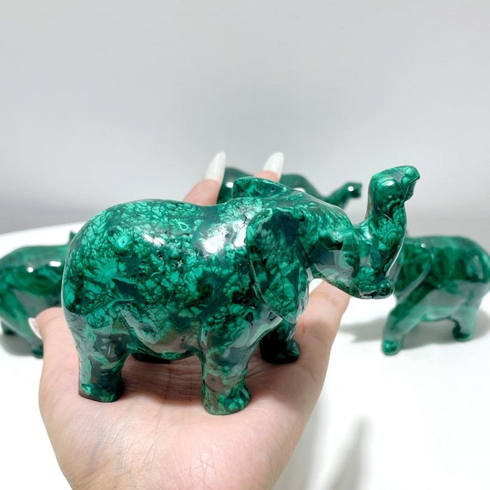 4 Pieces High Quality Malachite Elephant Carving