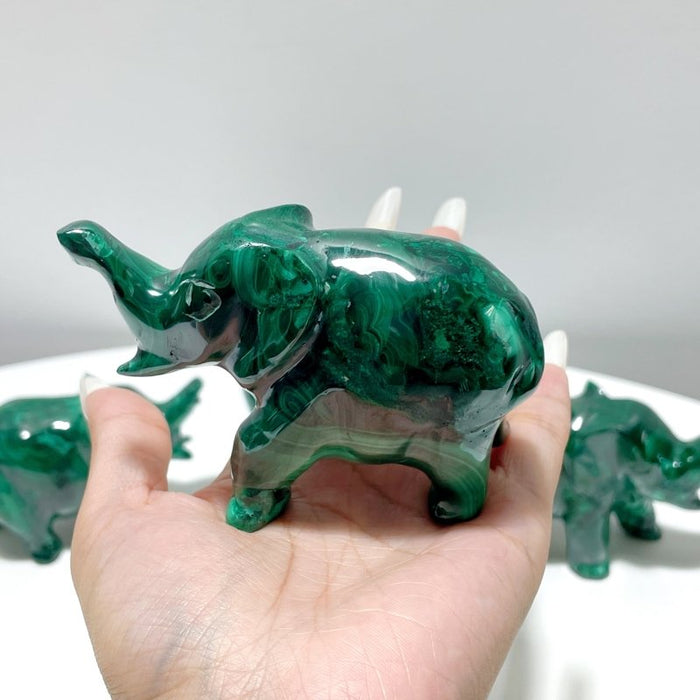 4 Pieces High Quality Malachite Elephant Carving
