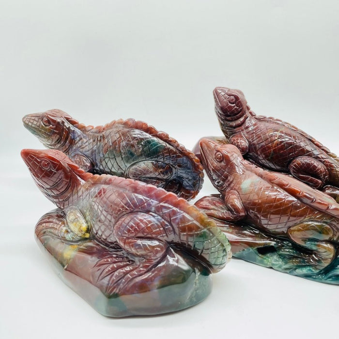 4 Pieces High Quality Ocean Jasper Lizard Carving