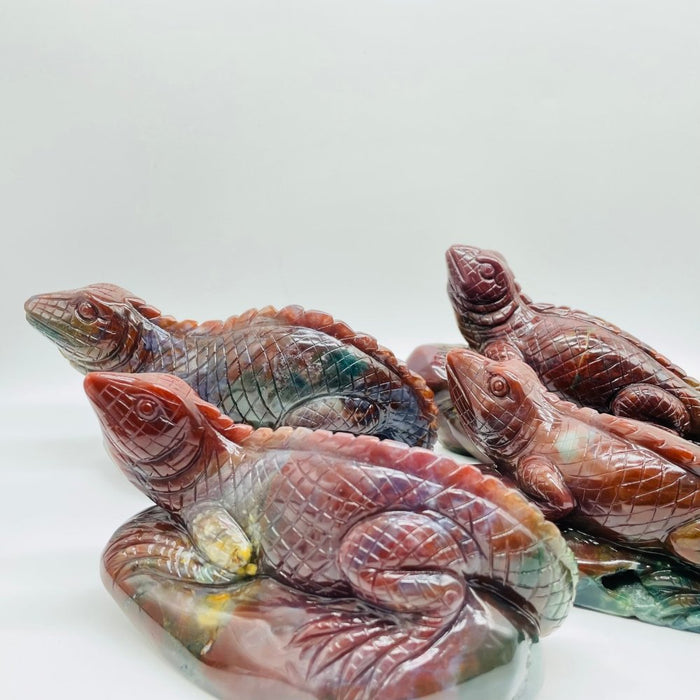 4 Pieces High Quality Ocean Jasper Lizard Carving