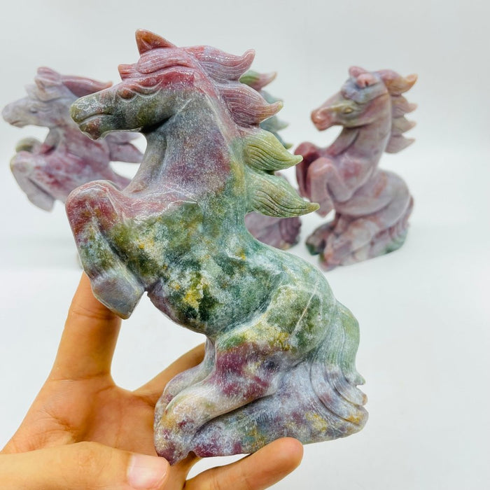 4 Pieces High Quality Ocean Jasper Stand Horse Carving