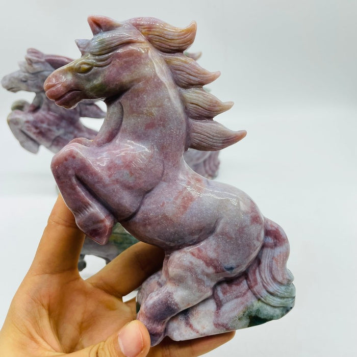 4 Pieces High Quality Ocean Jasper Stand Horse Carving