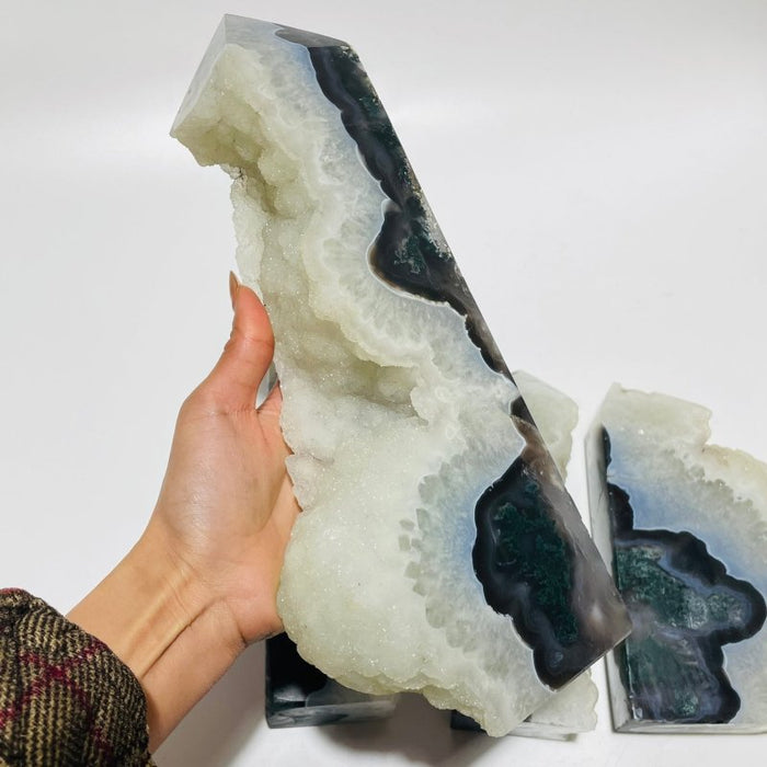 4 Pieces Large Druzy Black Moss Agate Points