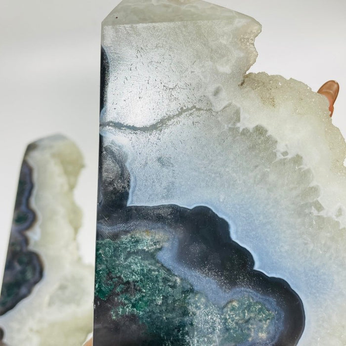 4 Pieces Large Druzy Black Moss Agate Points
