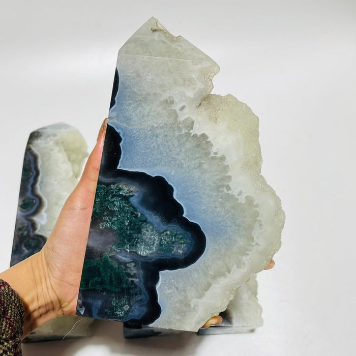 4 Pieces Large Druzy Black Moss Agate Points