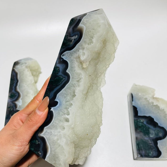 4 Pieces Large Druzy Black Moss Agate Points