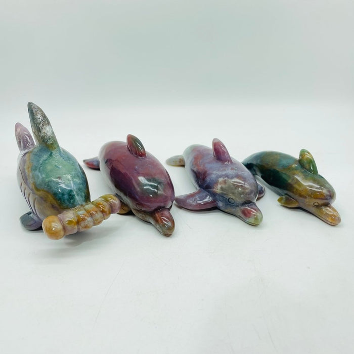 4 Pieces Ocean Jasper Dolphin Fish Carving