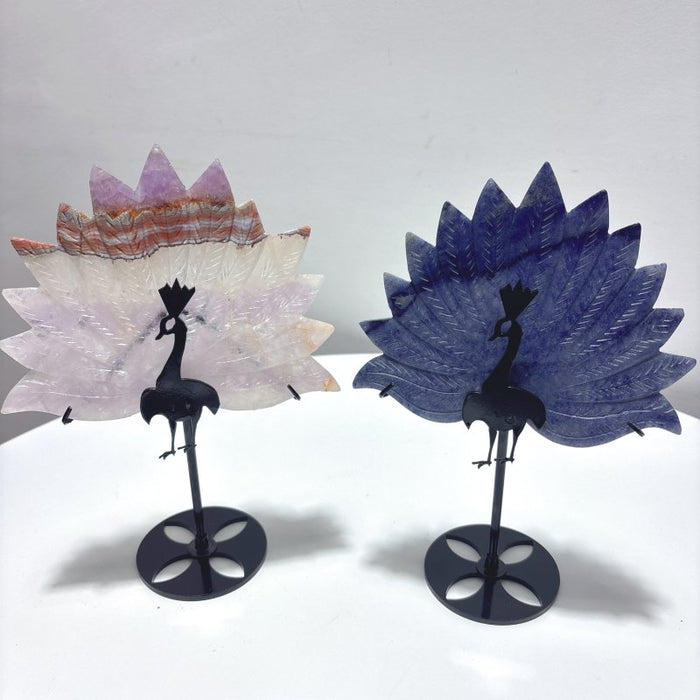 4 Pieces Peacock Shape Stone Carving With Stand Fluorite Amethyst Mixed Agate
