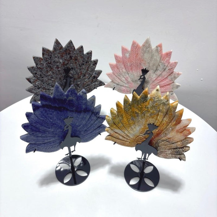 4 Pieces Peacock Wing With Stand Yooperlite Crazy Agate