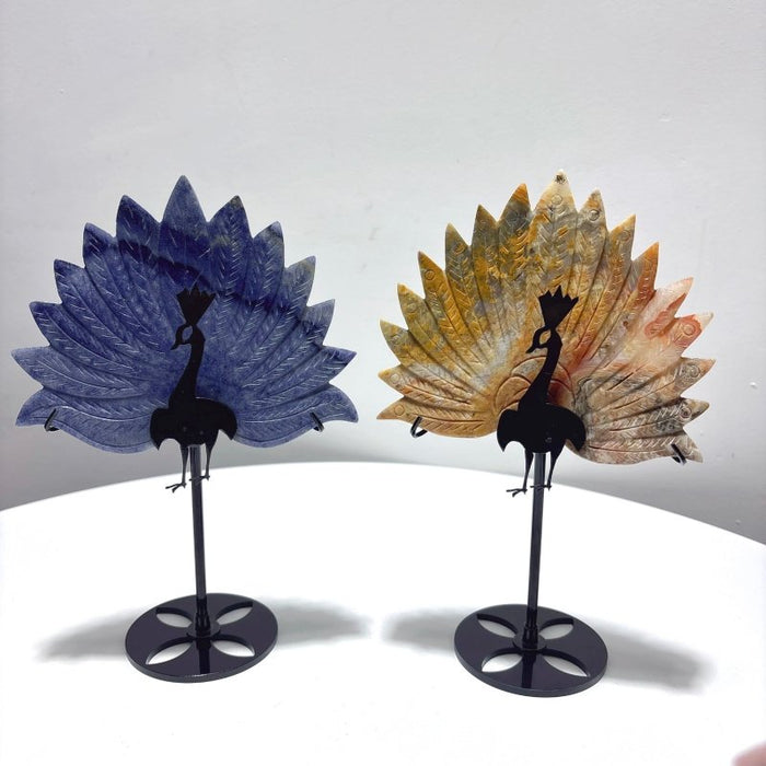 4 Pieces Peacock Wing With Stand Yooperlite Crazy Agate