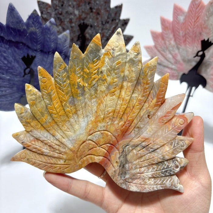 4 Pieces Peacock Wing With Stand Yooperlite Crazy Agate