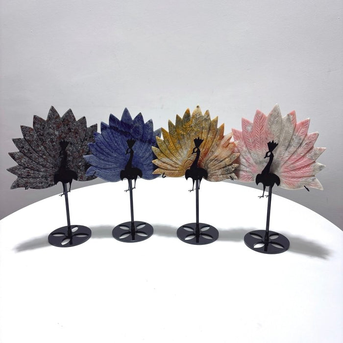 4 Pieces Peacock Wing With Stand Yooperlite Crazy Agate