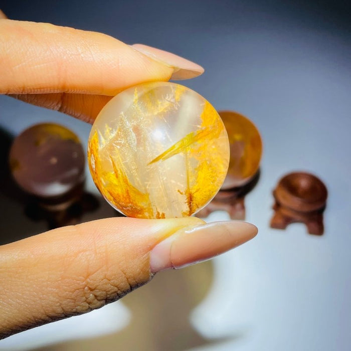 4 Pieces Six Star Line Rose Quartz Rabbit Hair Rutile Spheres