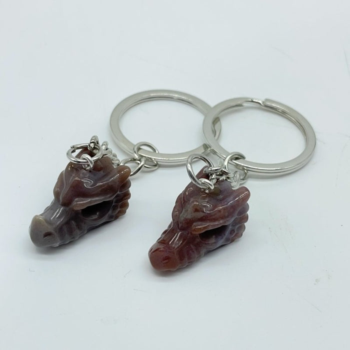 4 Types Dragon Head Crystal Keychain Carving Wholesale Green Aventurine Ocean Jasper