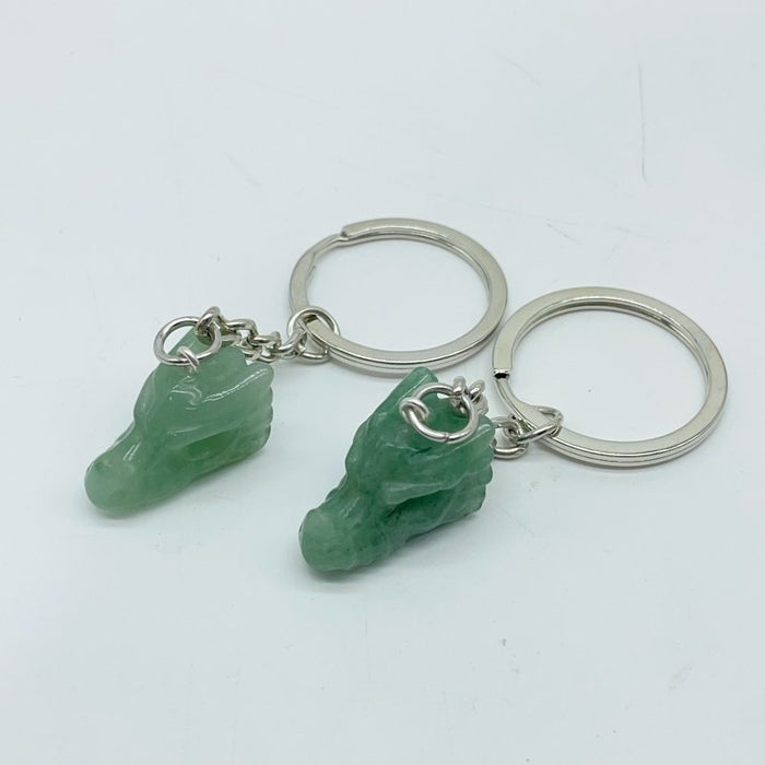 4 Types Dragon Head Crystal Keychain Carving Wholesale Green Aventurine Ocean Jasper